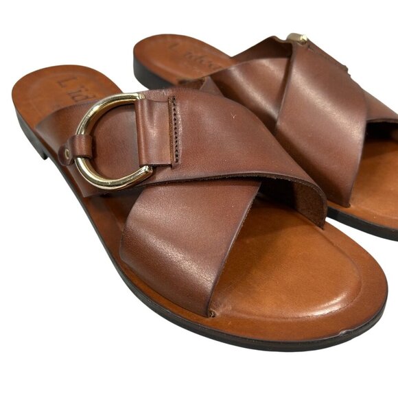 L'idea by Lori Brown Leather Slide Sandals Made in Italy US 9, EU 39 - Picture 4 of 10